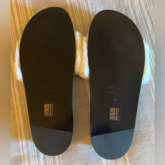 Anine Bing Black Slides with Cream Fur - Picture 2 of 3